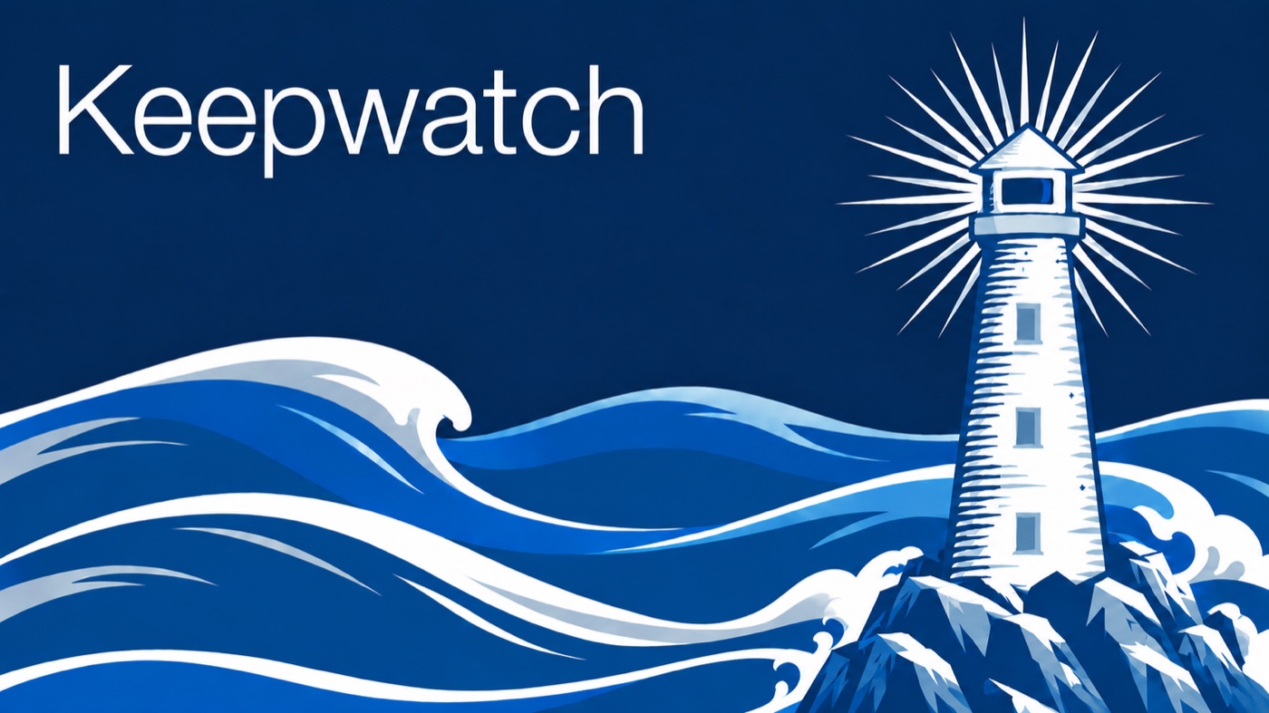 The Keepwatch lighthouse, shining over midnight waves